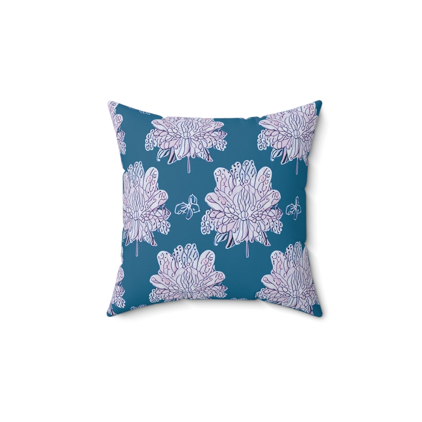 Lavender Floral Butterflies 14" x 14" Faux Suede Square Pillow