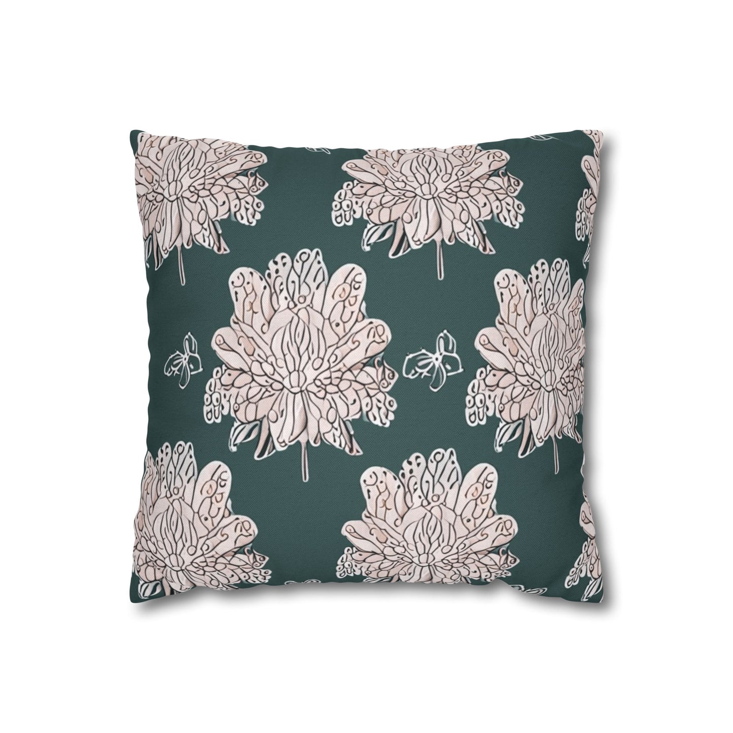 Soft White Floral Butterflies Spun Polyester Square Pillowcase, 14" x 14"