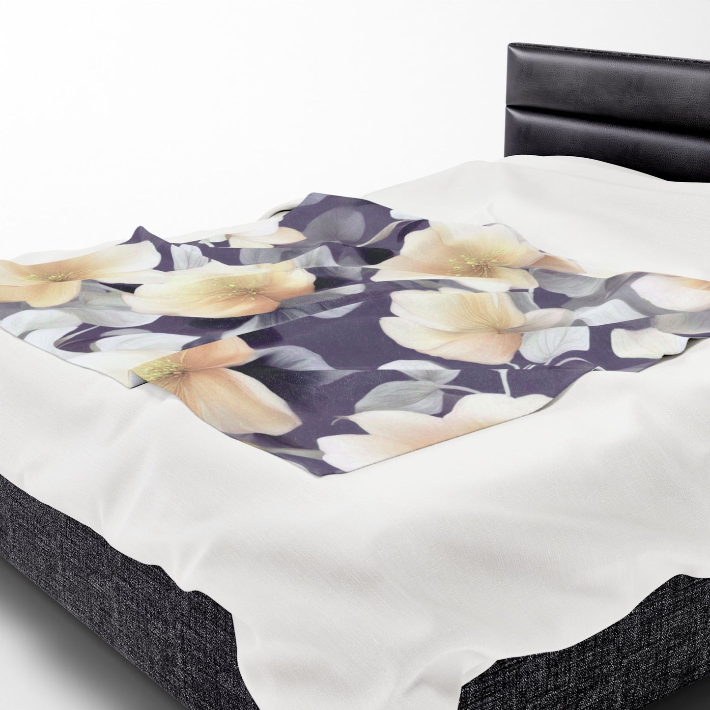 White Blush Floral Bunch Velveteen Plush Blanket, 50" x 60"