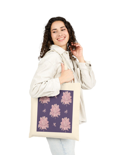 Magenta Floral Butterflies Cotton Canvas Tote Bag