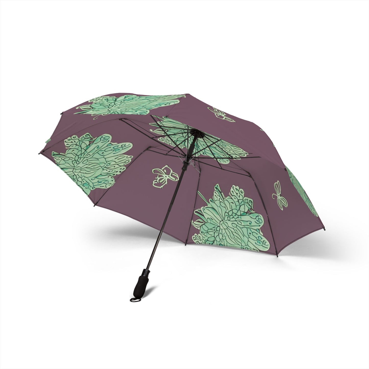 Mint Green Floral Butterflies Foldable Umbrella - Compact & Chic