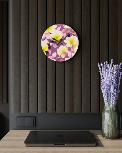 Lemon Blossom Floral Bunch Acrylic Wall Clock, Round or Square, 10.75" x 10.75"