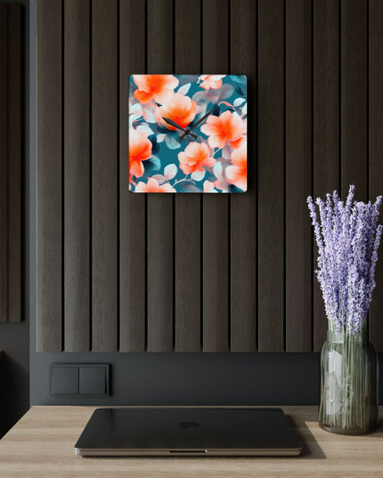 Orange Blossom Floral Bunch Acrylic Wall Clock, Round or Square, 10.75" x 10.75"