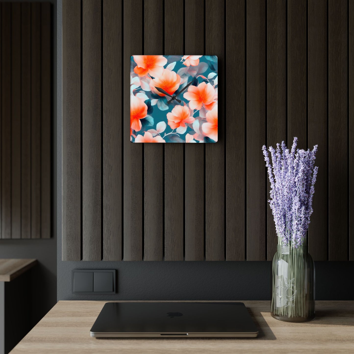 Orange Blossom Floral Bunch Acrylic Wall Clock, Round or Square, 10.75" x 10.75"