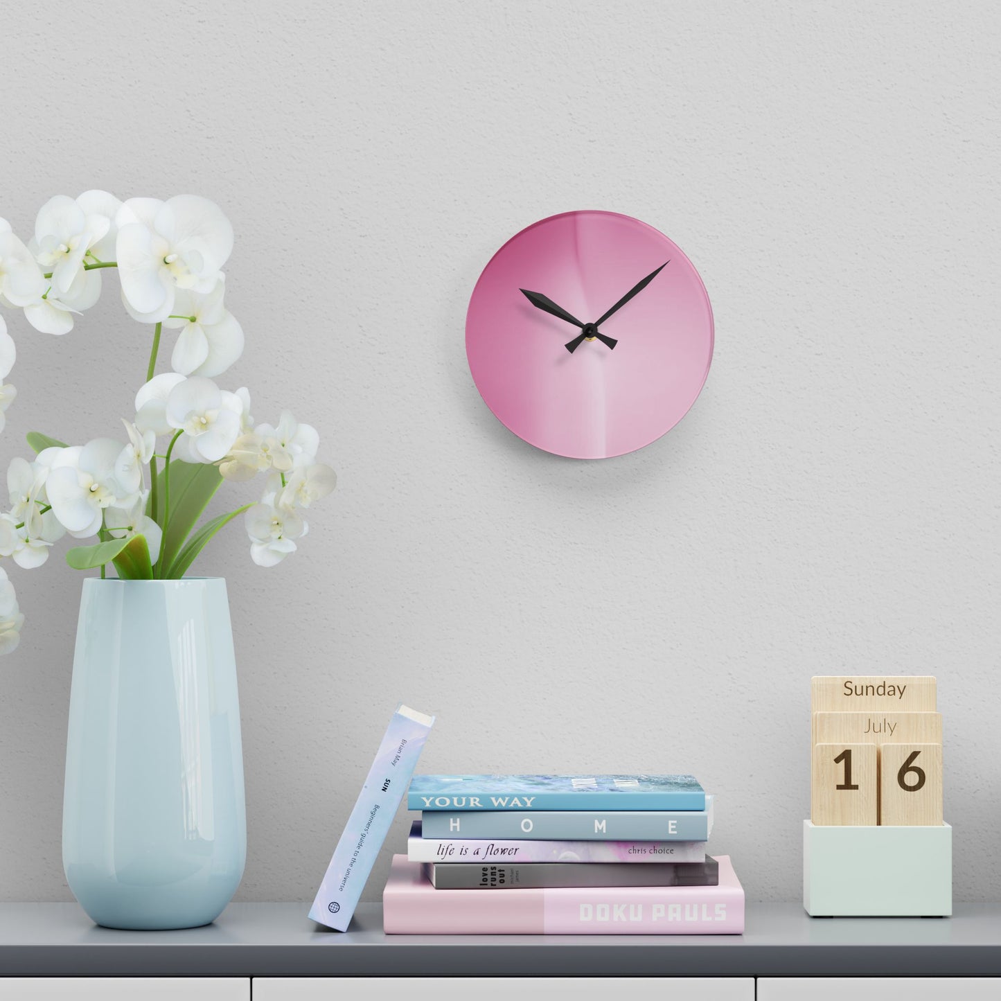 Pink Blush Fade Acrylic Round Wall Clock, 8" x 8"