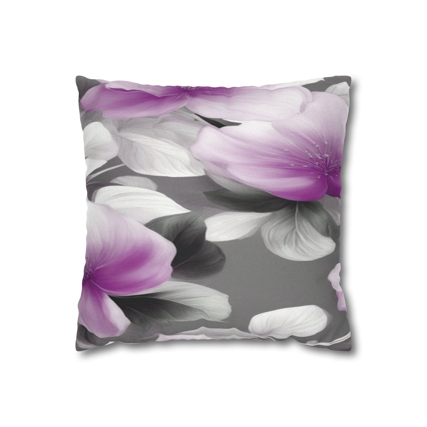 Purple Blossom Floral Bunch Spun Polyester Square Pillowcase, 14" x 14"