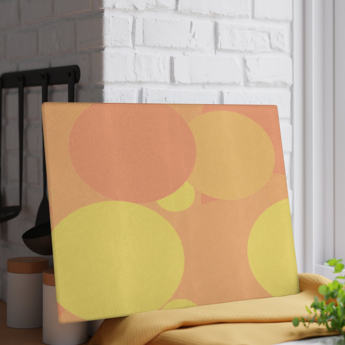 Pastel Bright Oranges Patches 11" x 15" Glass Cutting Board