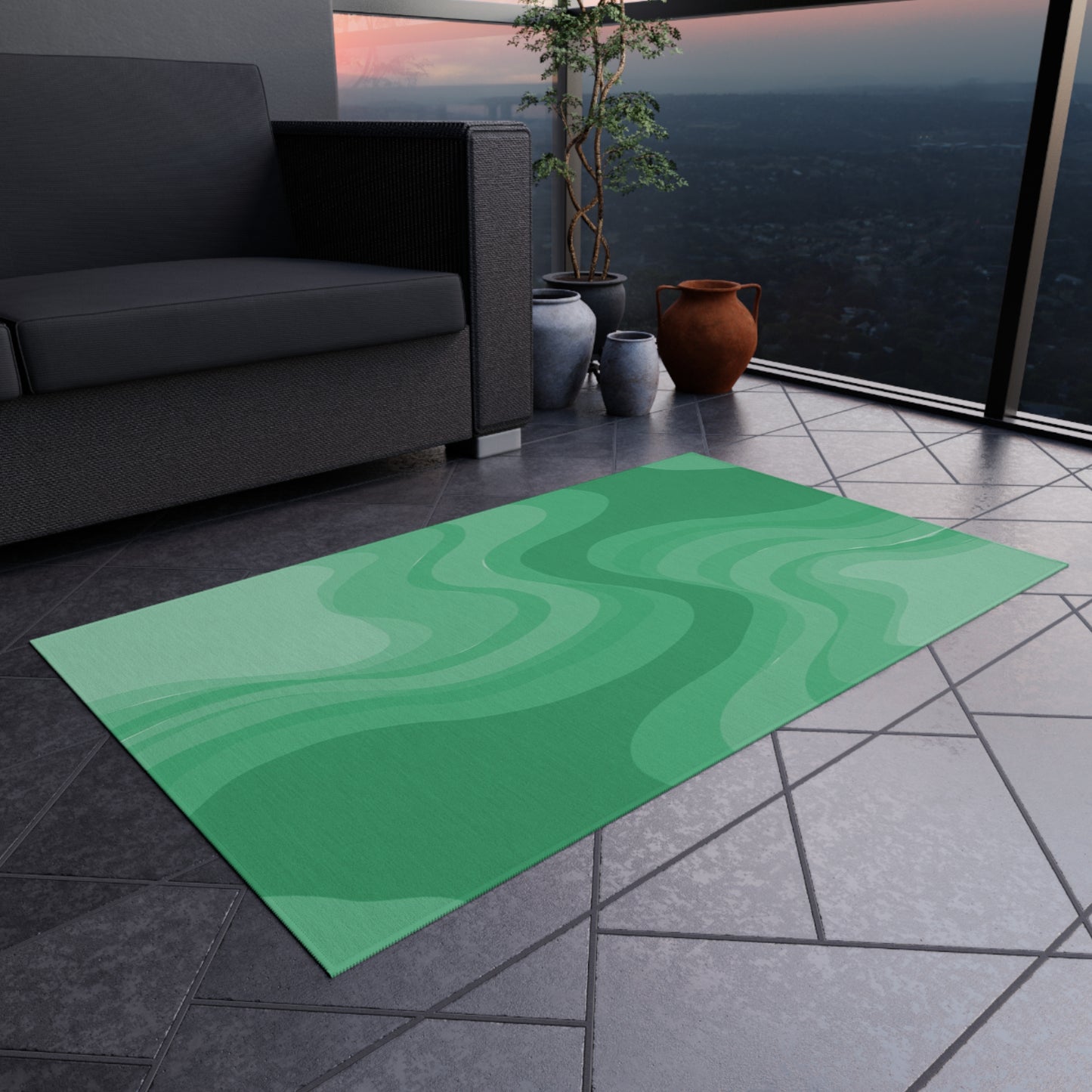 Mint Green Wavey 36" x 60" Outdoor Rug