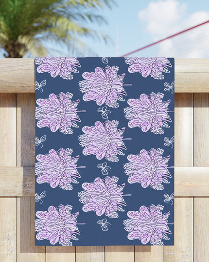 Purple White Floral Butterflies Beach Towel, 24" x 44"