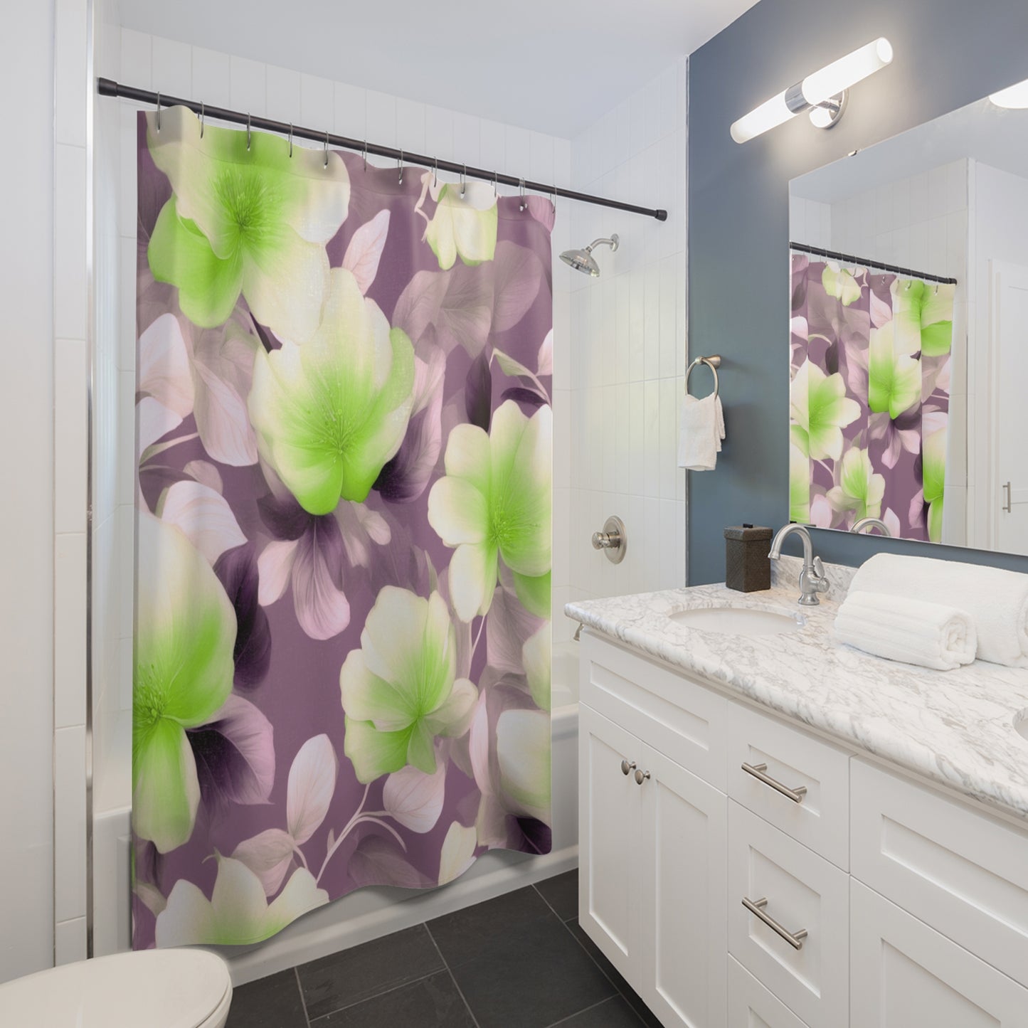 Lime Lavender Floral Bunch Shower Curtains, 71" x 74"