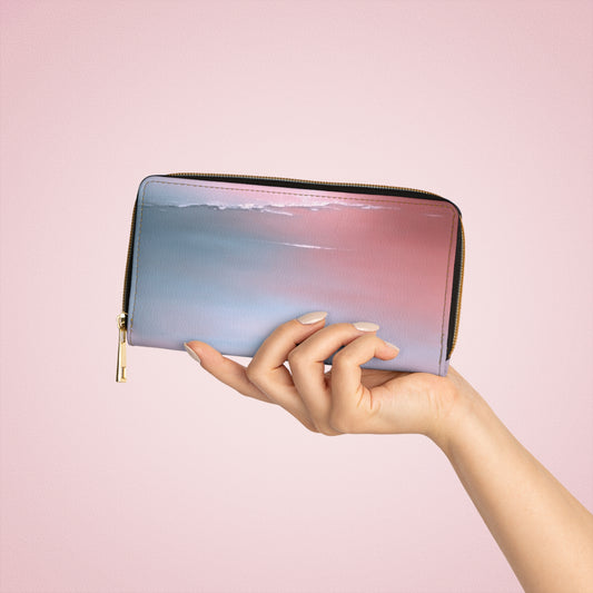 Gray Sea Pink Fog Elegant Abstract Zipper Wallet - Stylish & Functional Accessory for Everyday Use