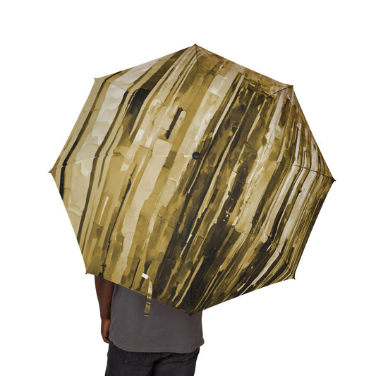 Striped Light Brown Foldable Umbrella - Compact & Chic