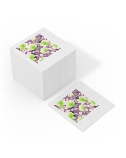 Lime Lavender Floral Bunch White Coined Napkins, 6.5" x 6.5"