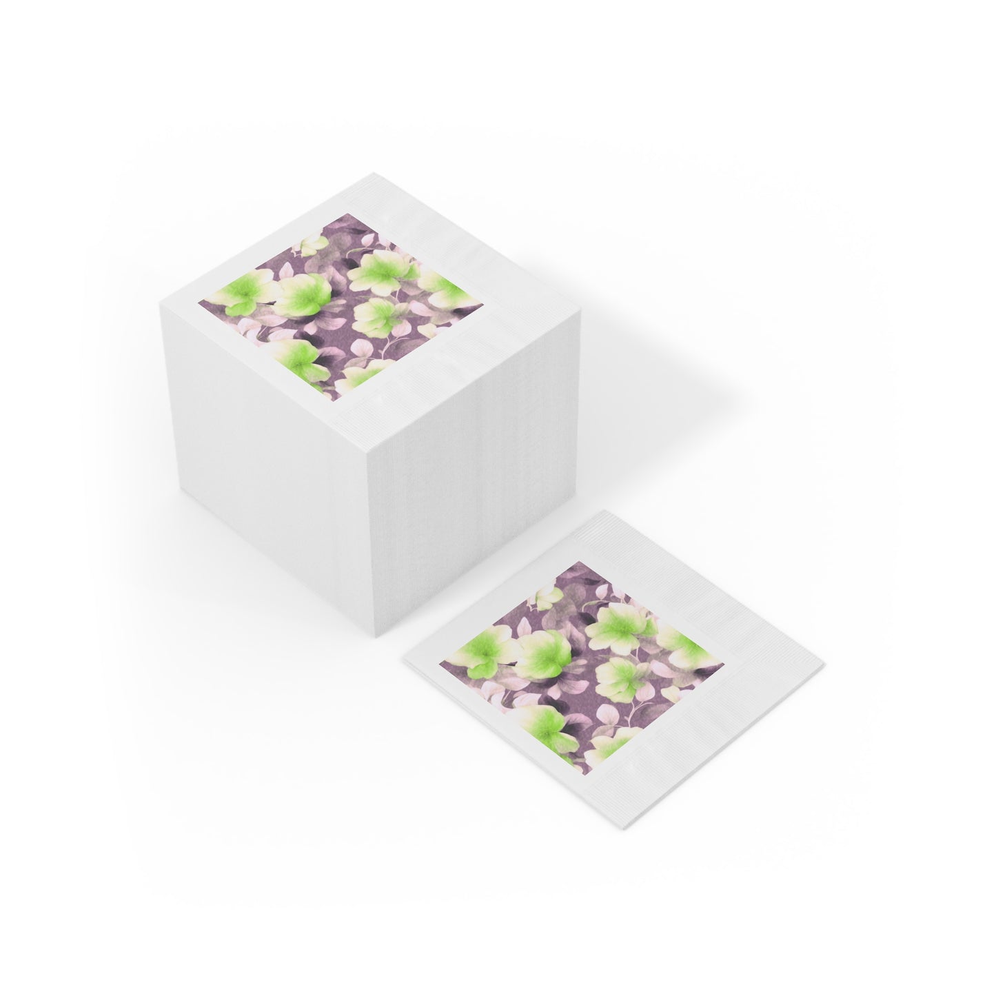 Lime Lavender Floral Bunch White Coined Napkins, 6.5" x 6.5"
