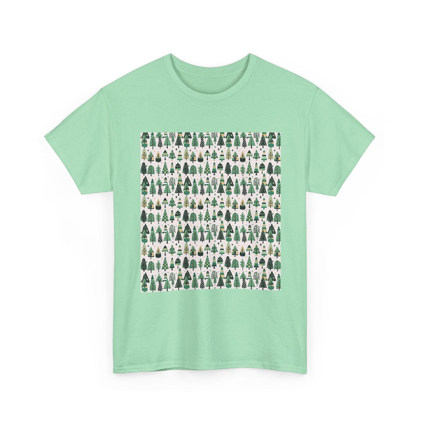 Mini Vintage Green Trees Unisex Heavy Cotton Tee, Medium