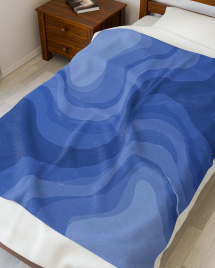 Deep Blue Wavey Velveteen Plush Blanket, 50" x 60"