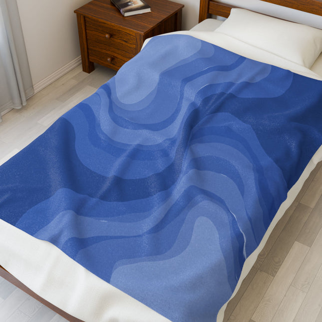 Deep Blue Wavey Velveteen Plush Blanket, 50" x 60"