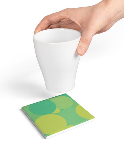 Pastel Green Patches 4" x 4" Square Ceramic Coaster