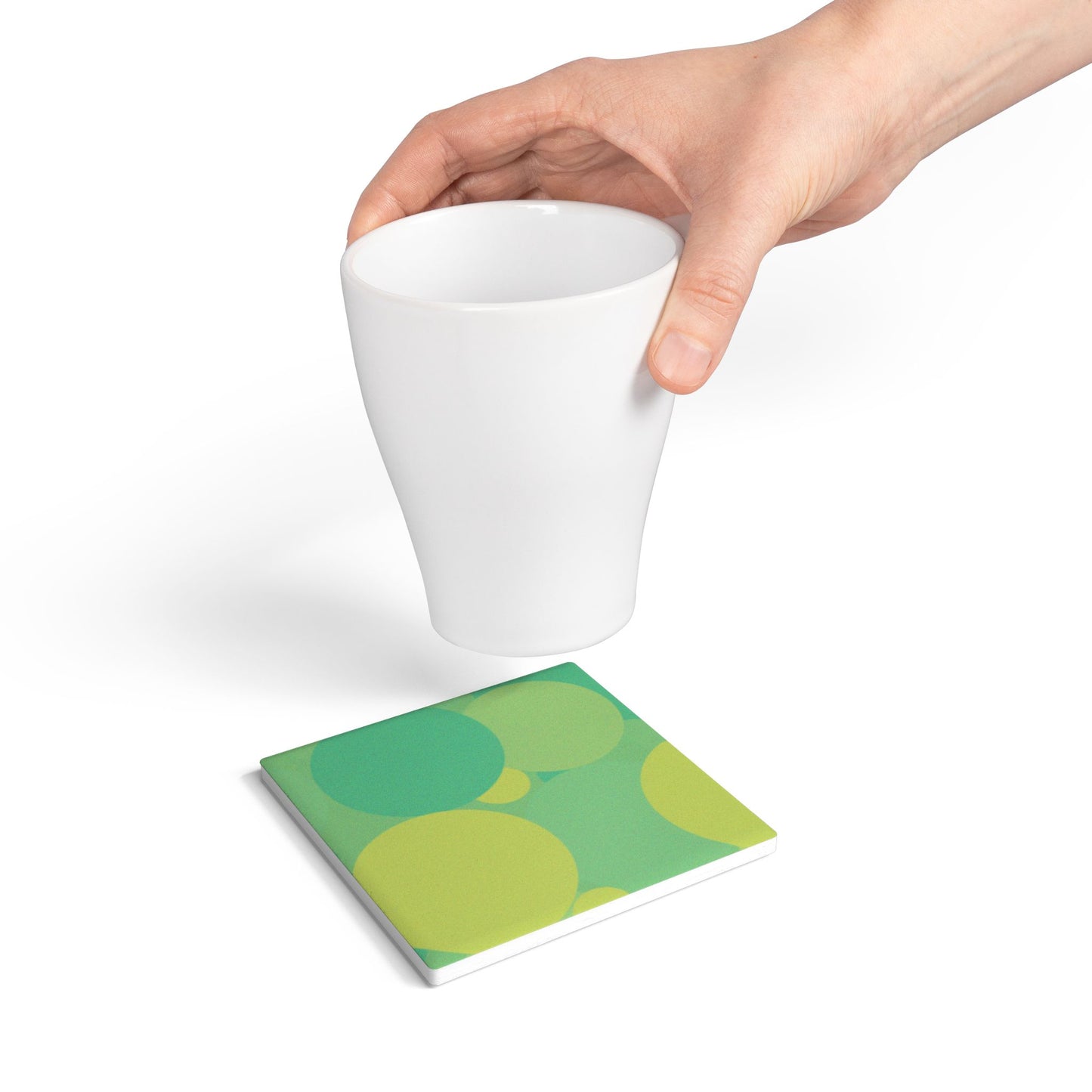Pastel Green Patches 4" x 4" Square Ceramic Coaster