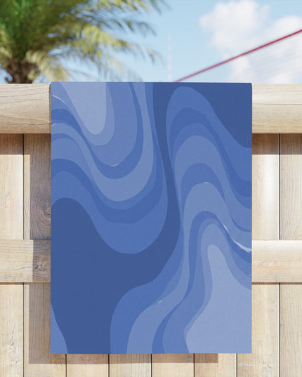 Deep Blue Wavey Beach Towel, 24" x 44"