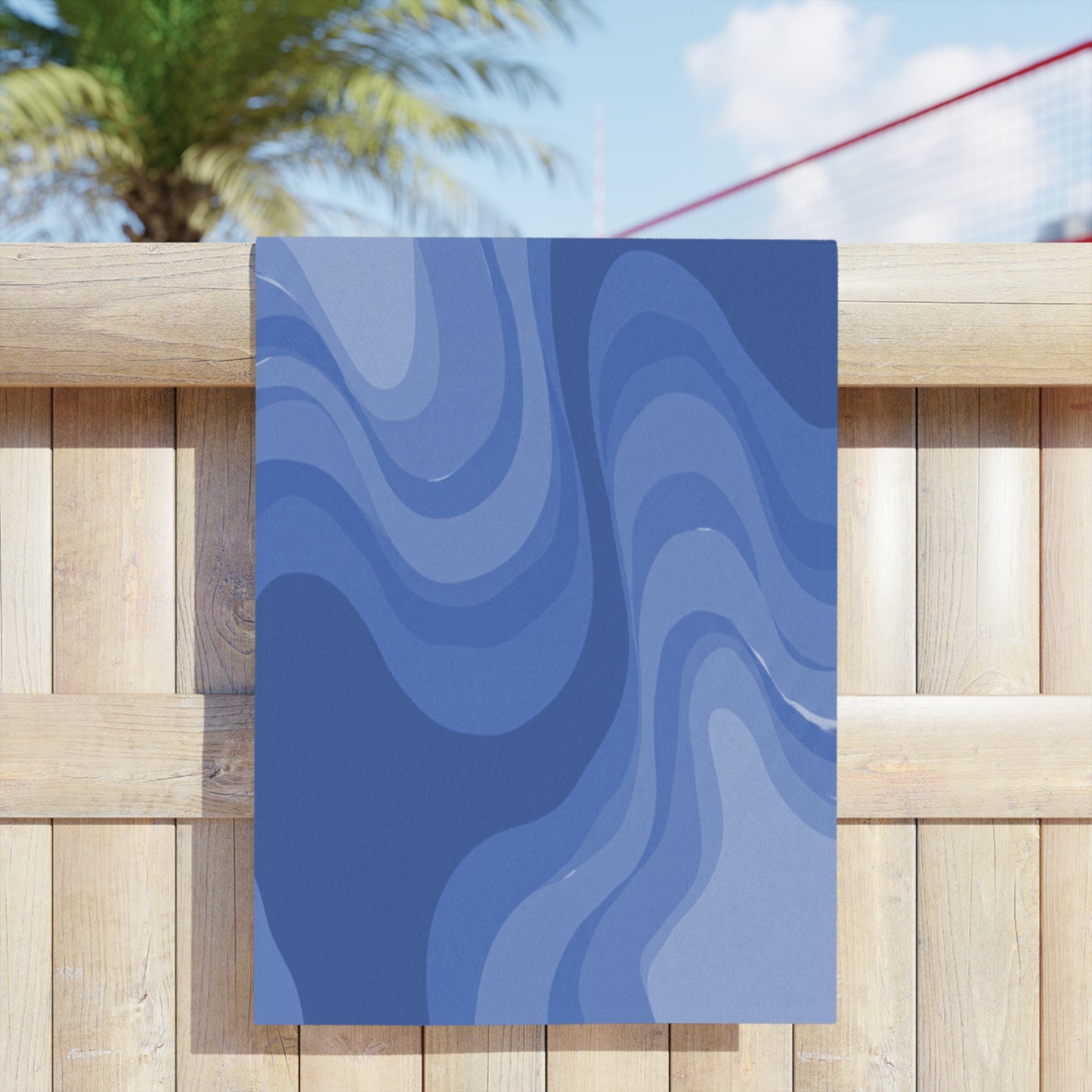 Deep Blue Wavey Beach Towel, 24" x 44"