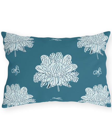 Tif Green White Floral Butterflies 20" x 14" Outdoor Pillow