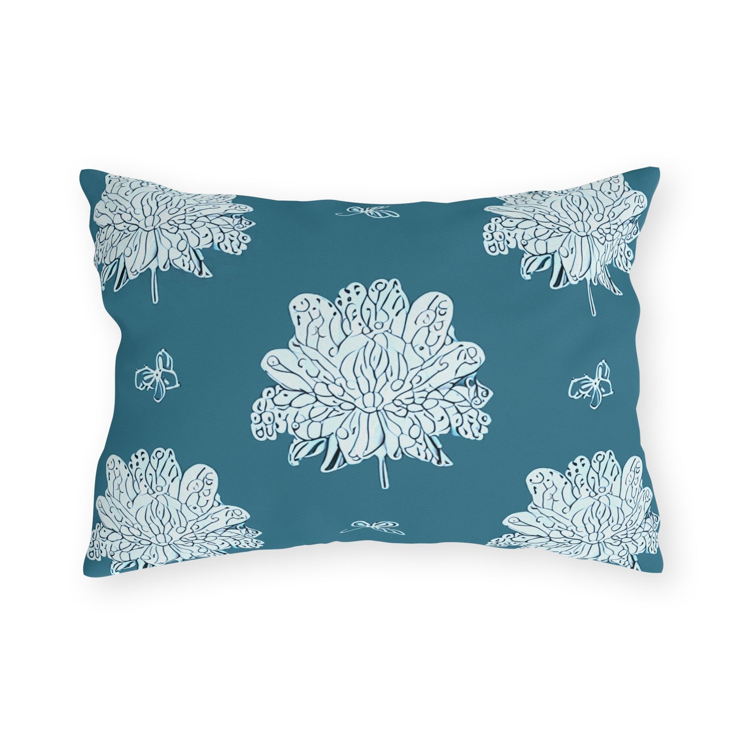 Tif Green White Floral Butterflies 20" x 14" Outdoor Pillow