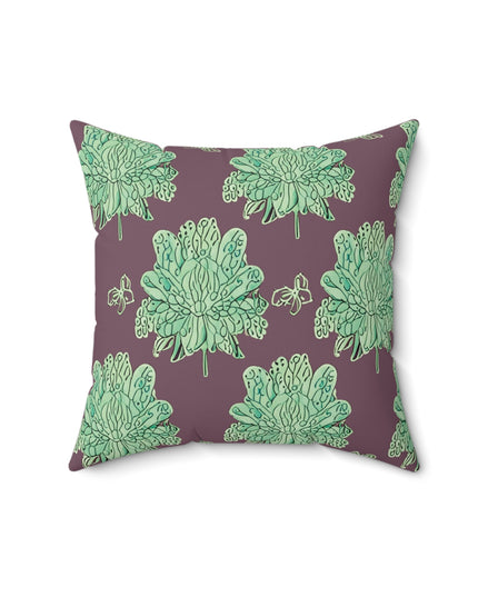 Mint Green Floral Butterflies 16" x 16" Faux Suede Square Pillow