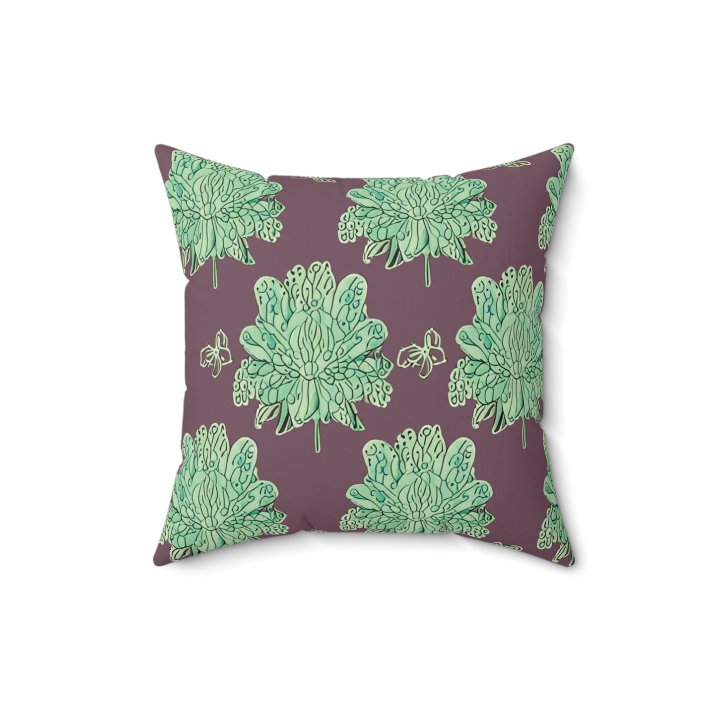 Mint Green Floral Butterflies 16" x 16" Faux Suede Square Pillow