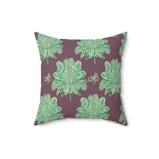 Mint Green Floral Butterflies 16" x 16" Faux Suede Square Pillow