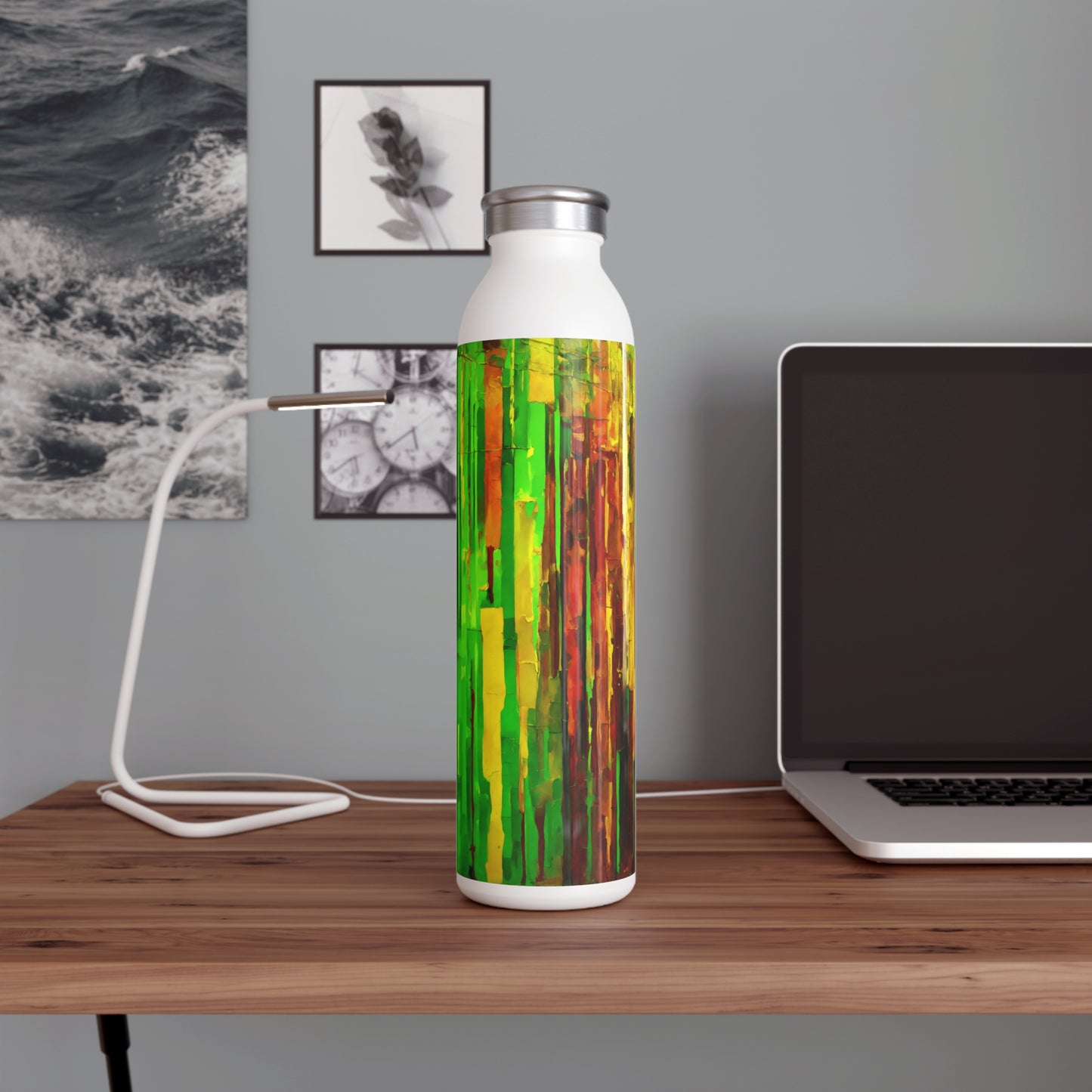 Striped Beta Slim Water Bottle, 20 oz White