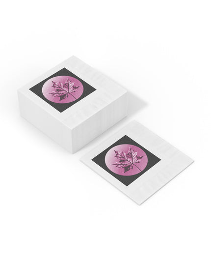 Magenta Maple Leaf White Coined Napkins, 4.8" x 4.8"