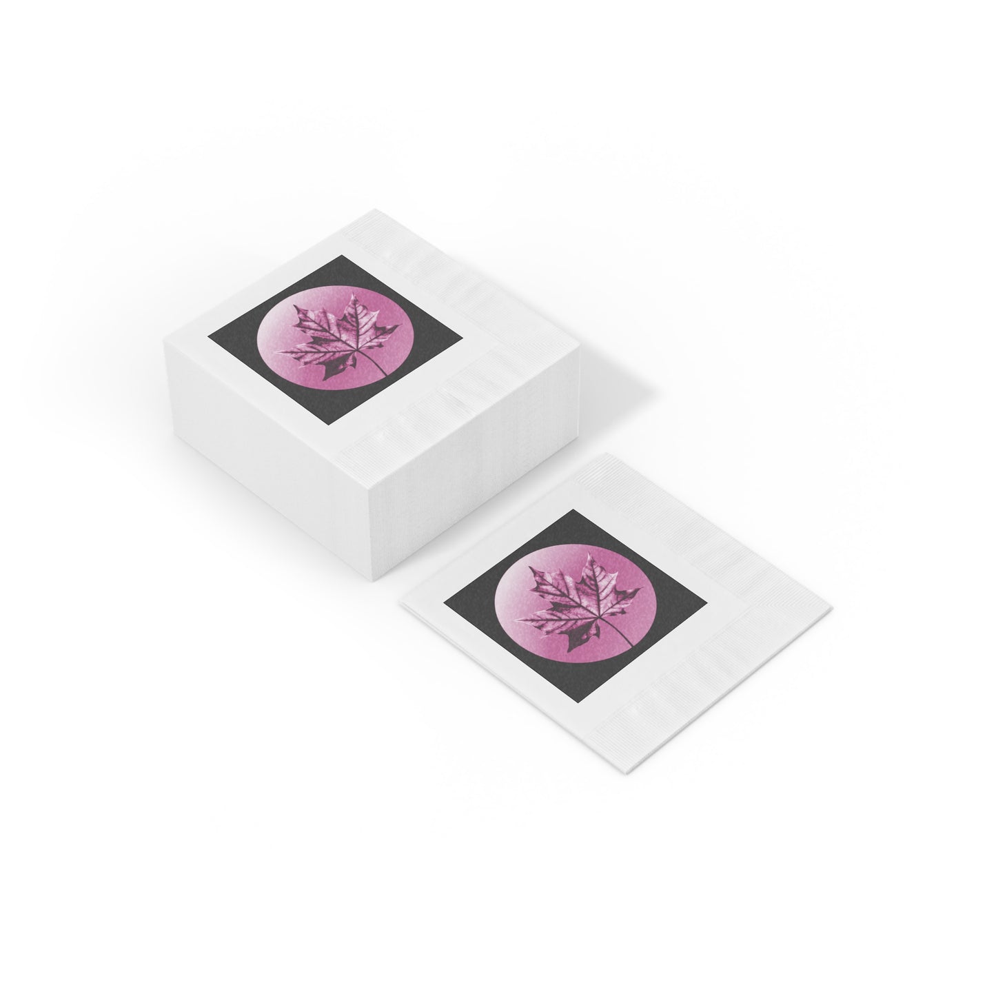 Magenta Maple Leaf White Coined Napkins, 4.8" x 4.8"