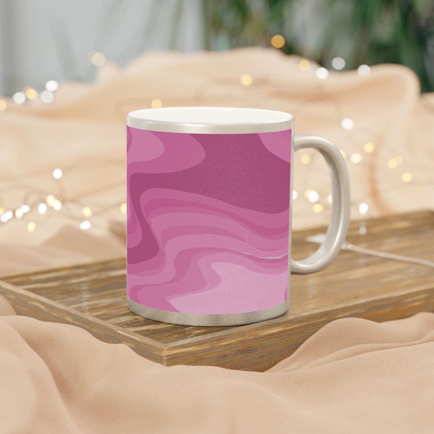 Pinky Mauve Wavey 11 oz Metallic Mug (Silver\Gold)