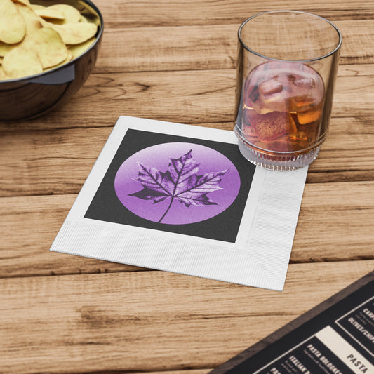 Purple Maple Leaf White Coined Napkins, 6.5" x 6.5"