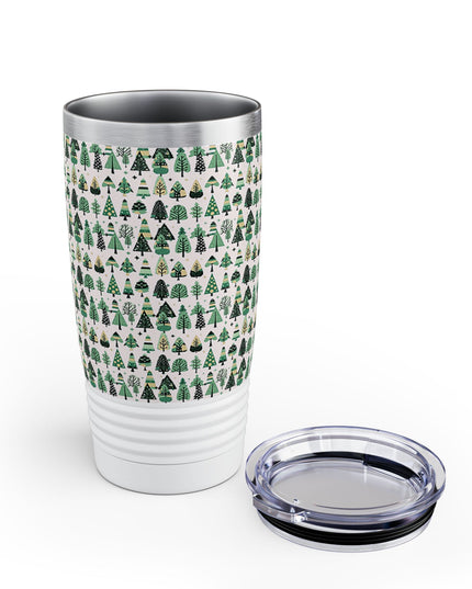 Mini Vintage Green Trees Ringneck Tumbler, 20oz in white