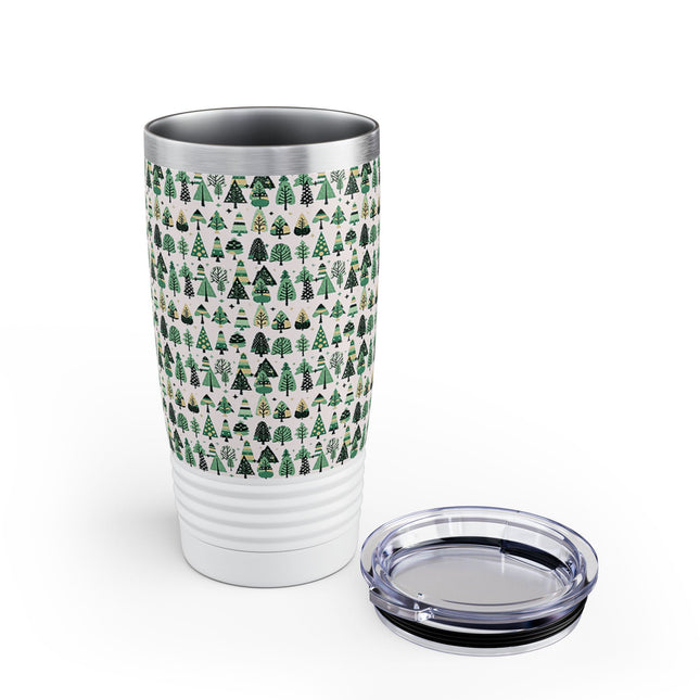 Mini Vintage Green Trees Ringneck Tumbler, 20oz in white, steel and black