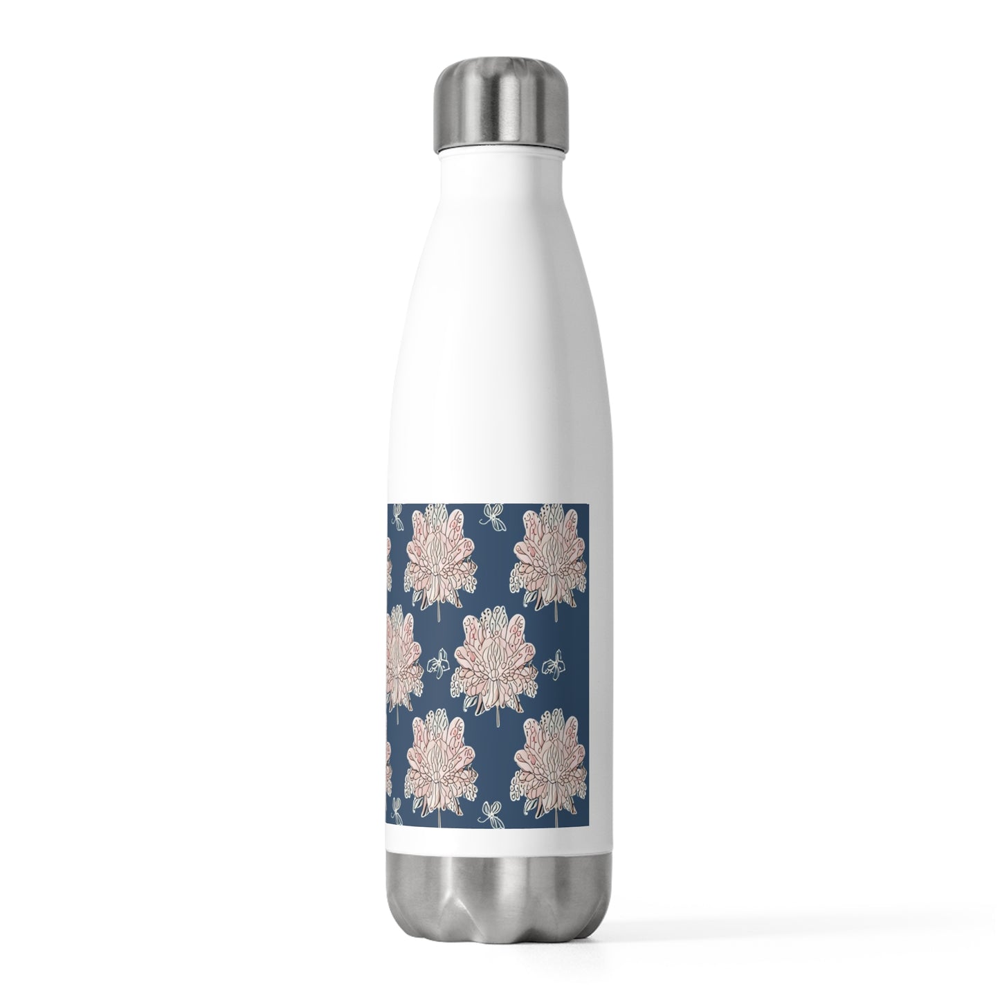 Rose White Floral Butterflies 20oz Insulated Water Bottle