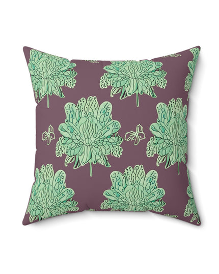 Mint Green Floral Butterflies 18" x 18" Faux Suede Square Pillow