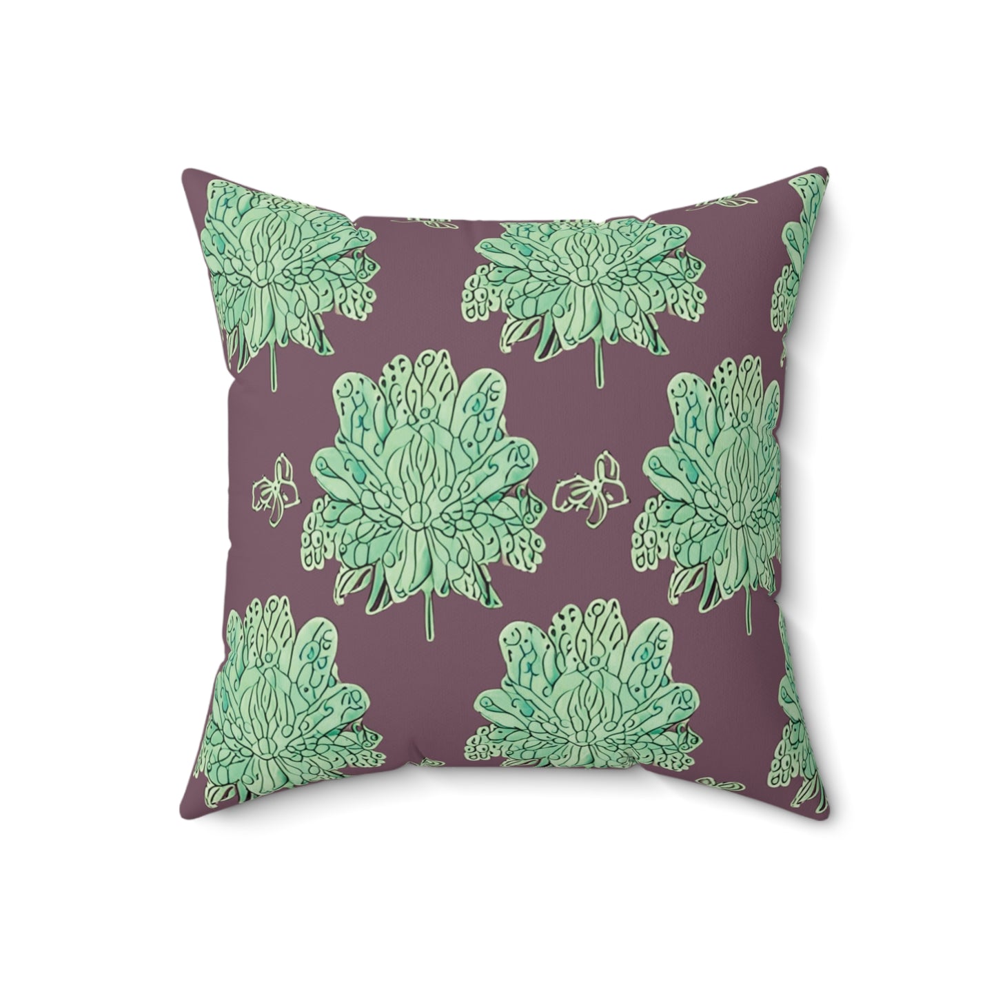 Mint Green Floral Butterflies 18" x 18" Faux Suede Square Pillow