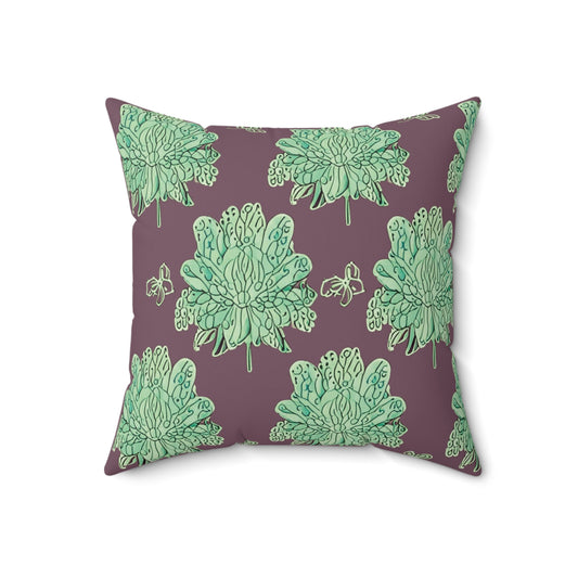 Mint Green Floral Butterflies 18" x 18" Faux Suede Square Pillow