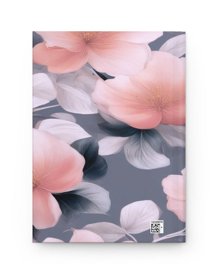 Peach and Blue Gray Floral Bunch Hardcover Journal Matte with 150 lined pages, 5.75" x 8"