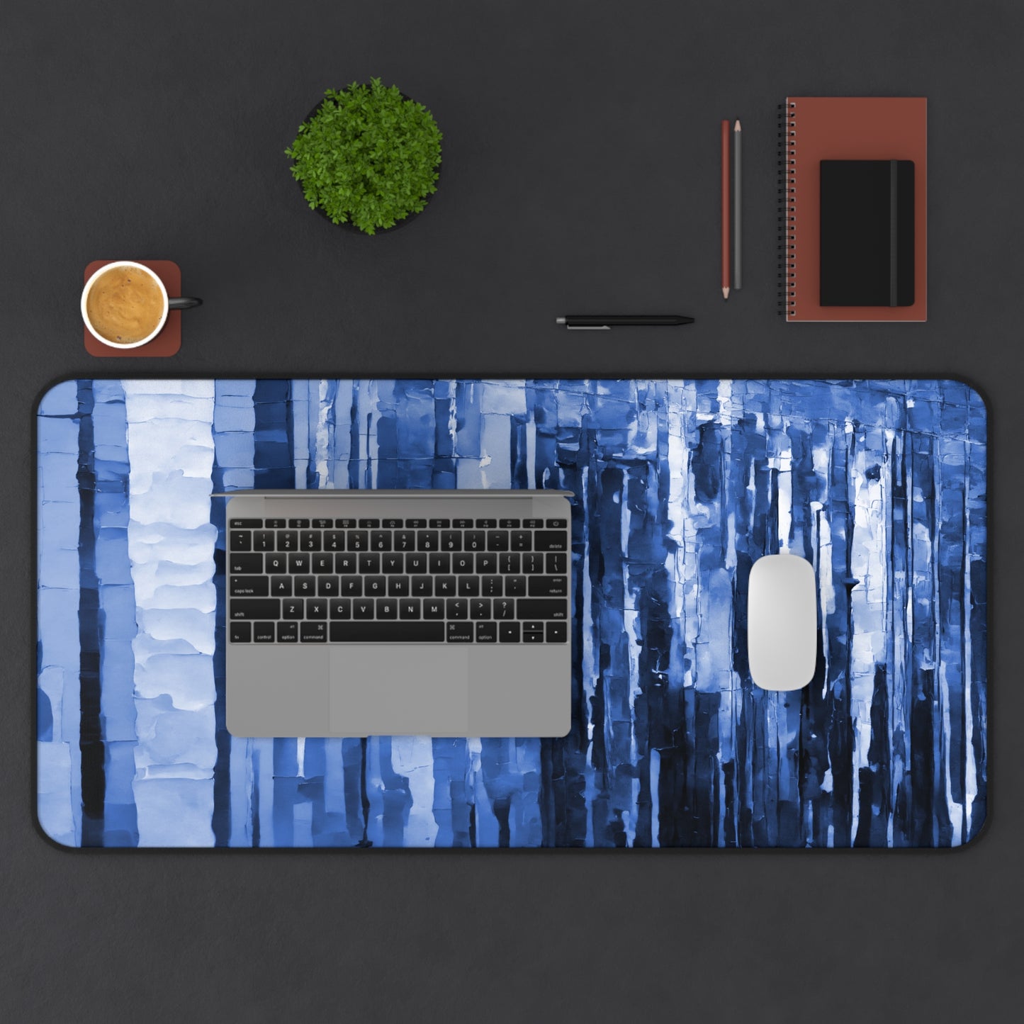 Striped Deep Blue 16" x 32" Desk Mat