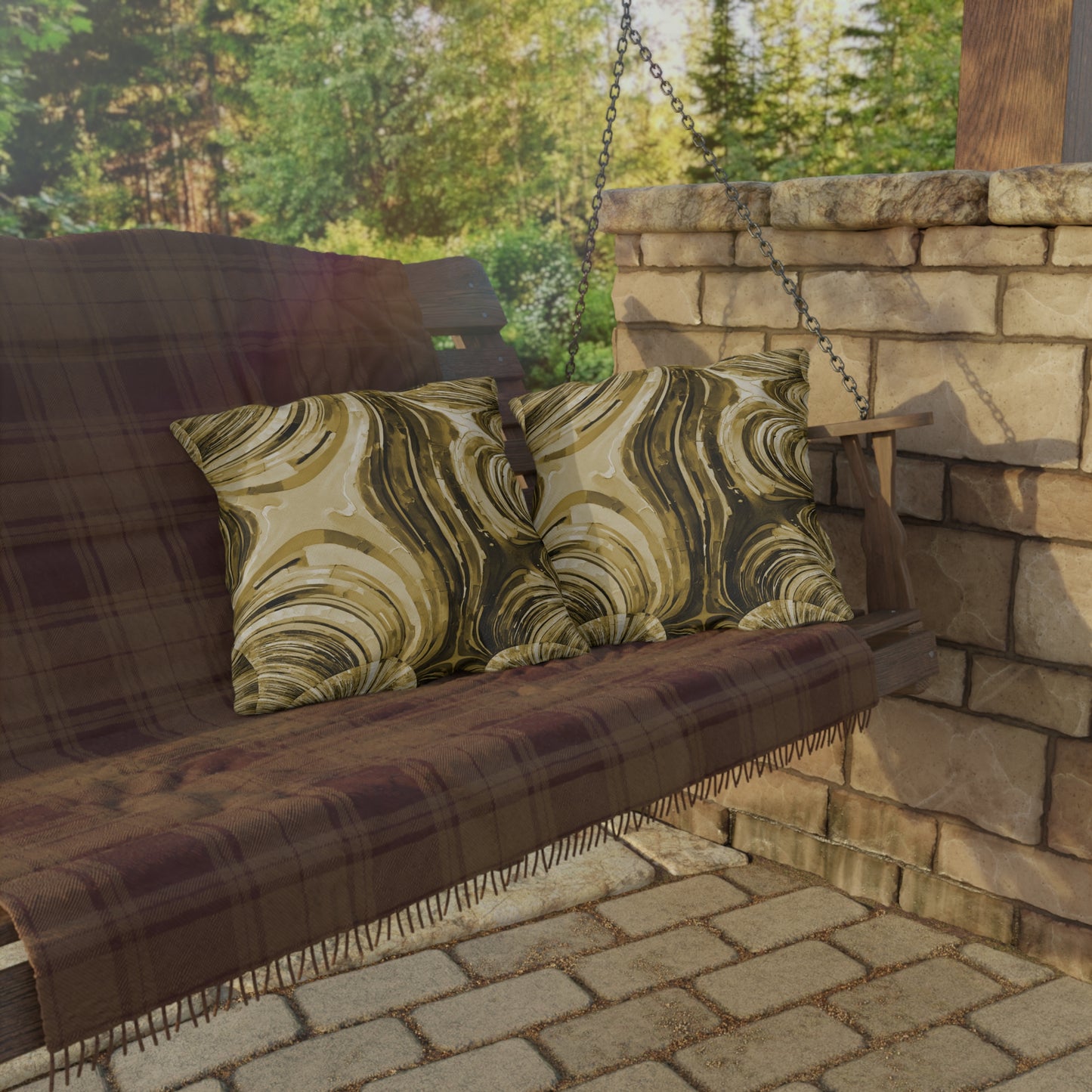 Uzi Spiral Light Brown Outdoor Pillow, 18" x 18"