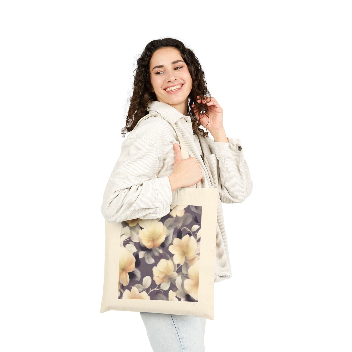 White Blush Floral Bunch Cotton Canvas Tote Bag