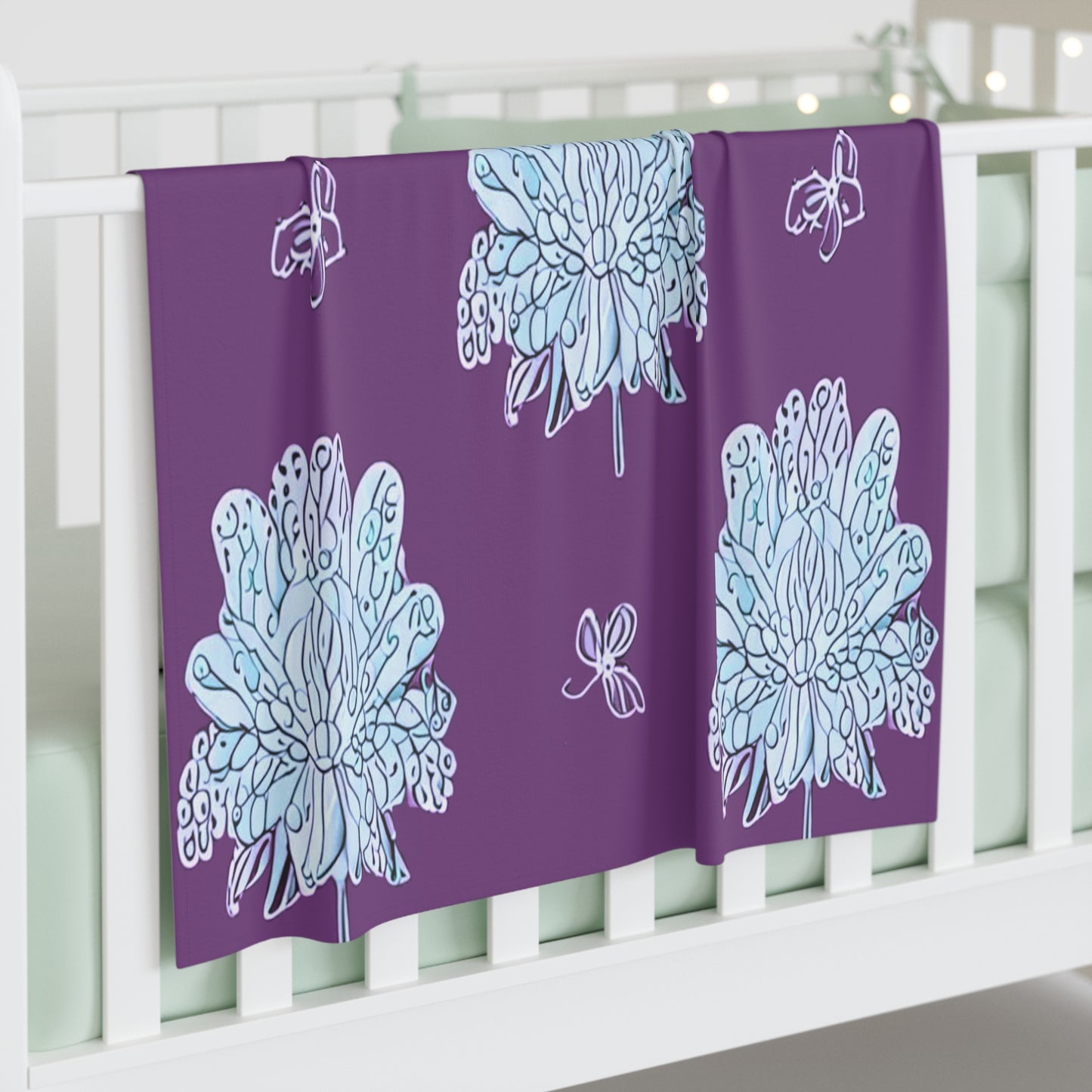 Blue Floral Butterflies Baby Swaddle 30″×40″ Blanket