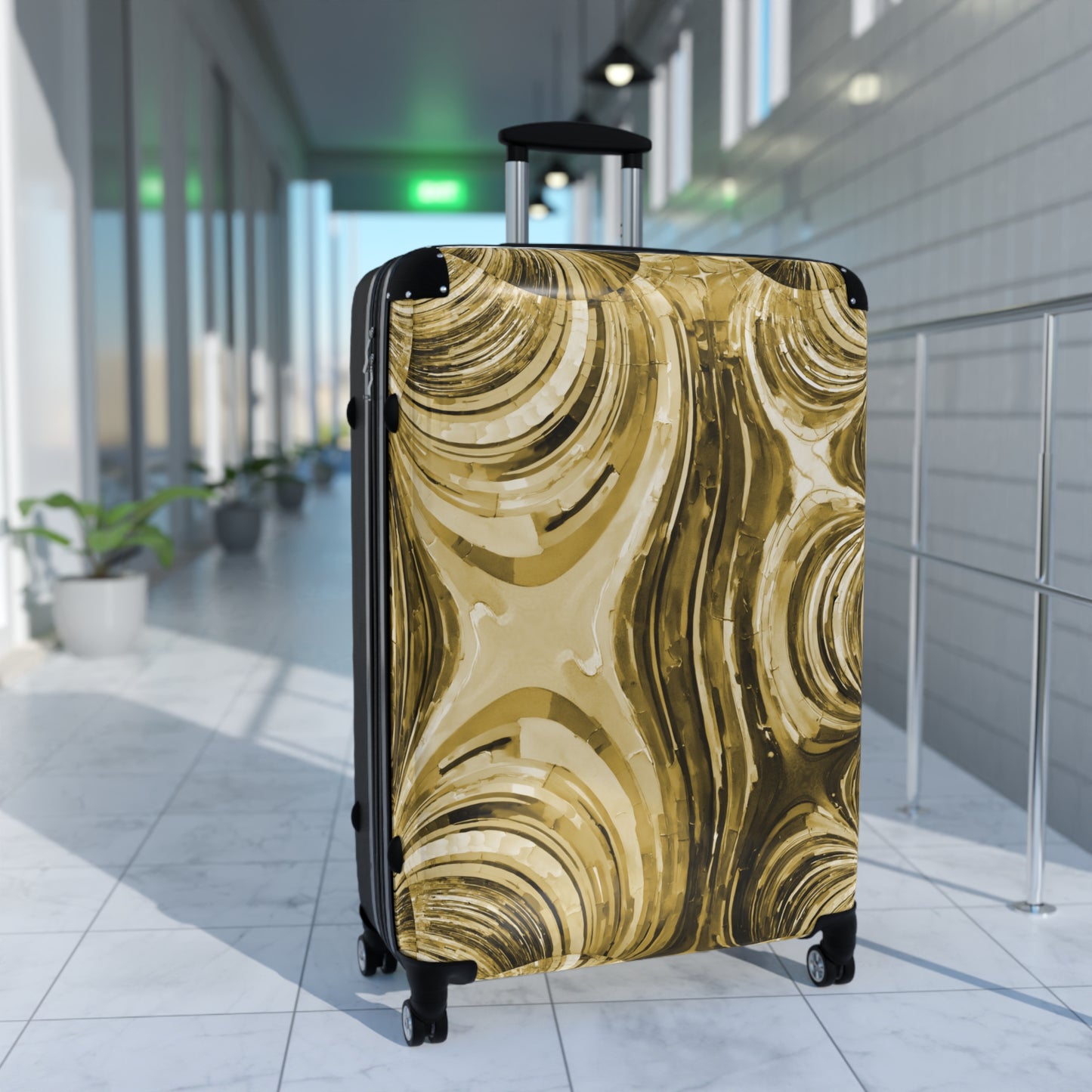 Uzi Spiral Light Brown Large Suitcase with built in lock, 4 double-wheels, telescopic handle, and ABS back hard-shell