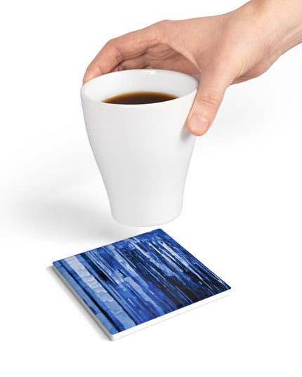 Striped Deep Blue 4" x 4" Square Ceramic Coaster