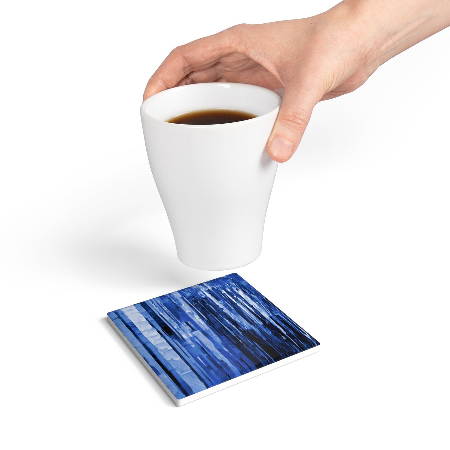 Striped Deep Blue 4" x 4" Square Ceramic Coaster