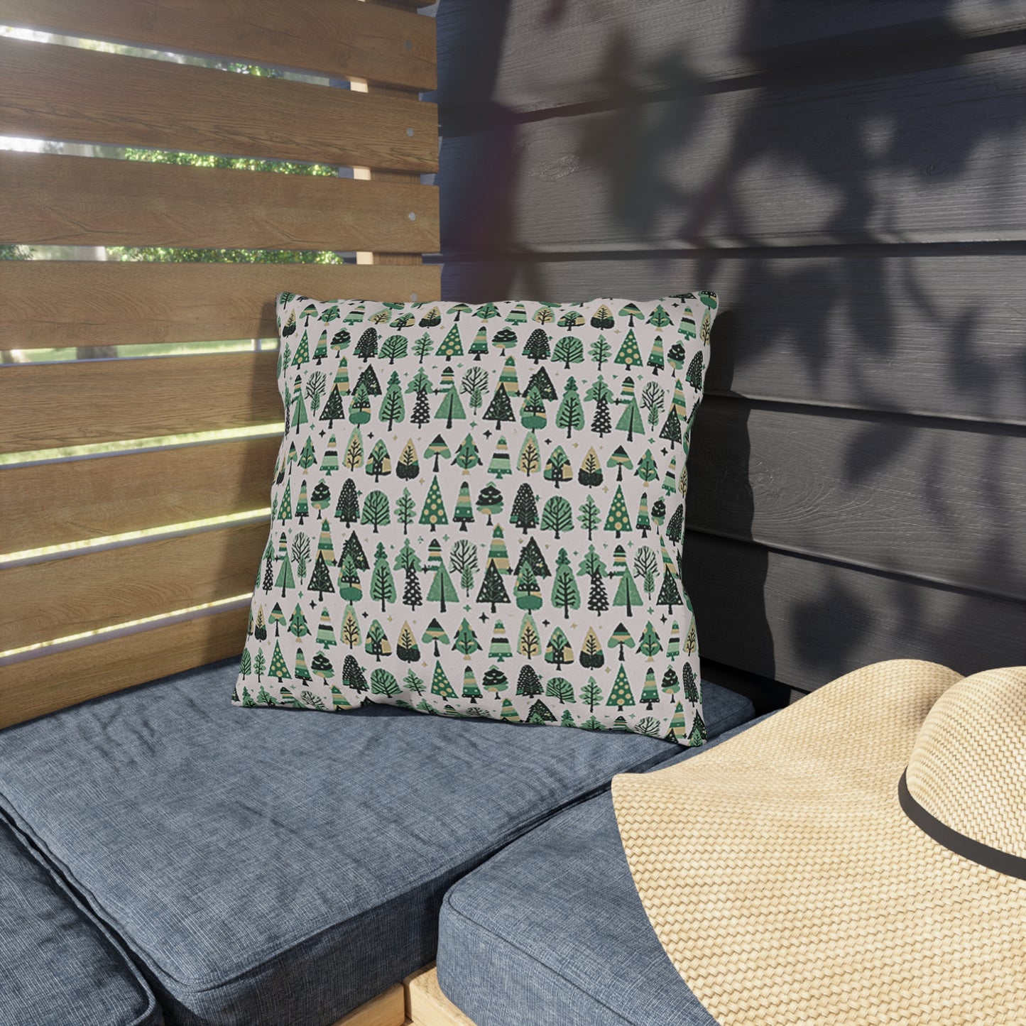 Mini Vintage Green Trees 16" x 16" Outdoor Pillow